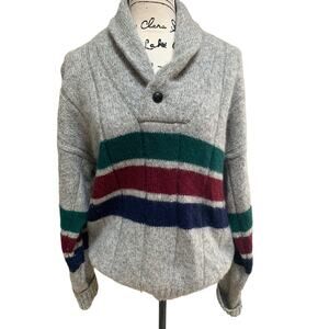 Vintage Eddie Bauer Striped Wool Sweater Shawl Collar Size Medium